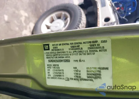 2003 Hummer H2 z USA, uszkodzony, nr VIN 5GRGN23U33H132653